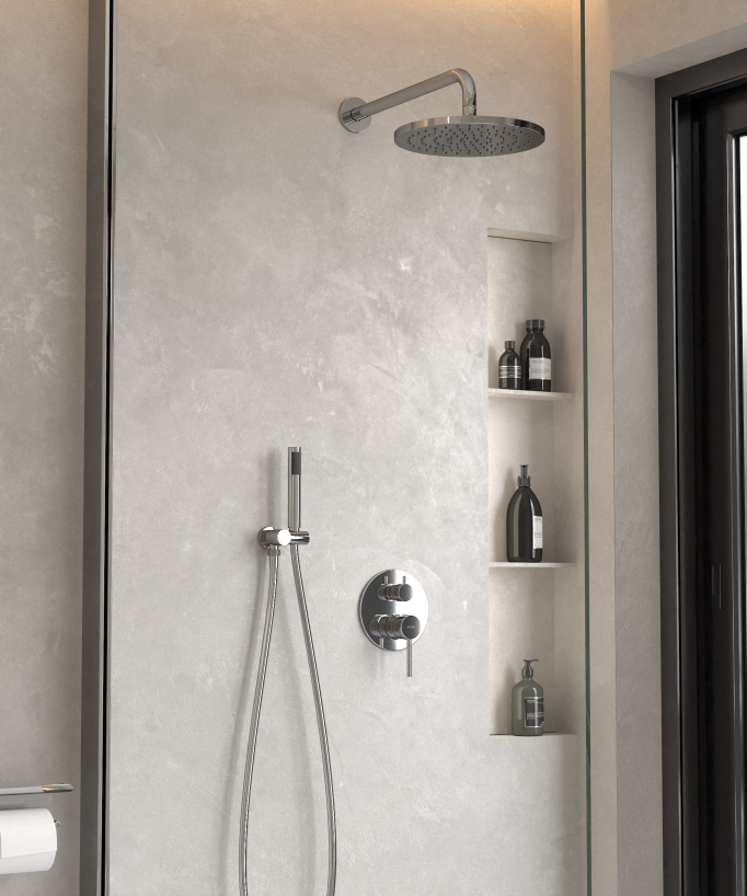 Modernes Unterputz-Duschset Regeneffekt Chrom – Corbeau