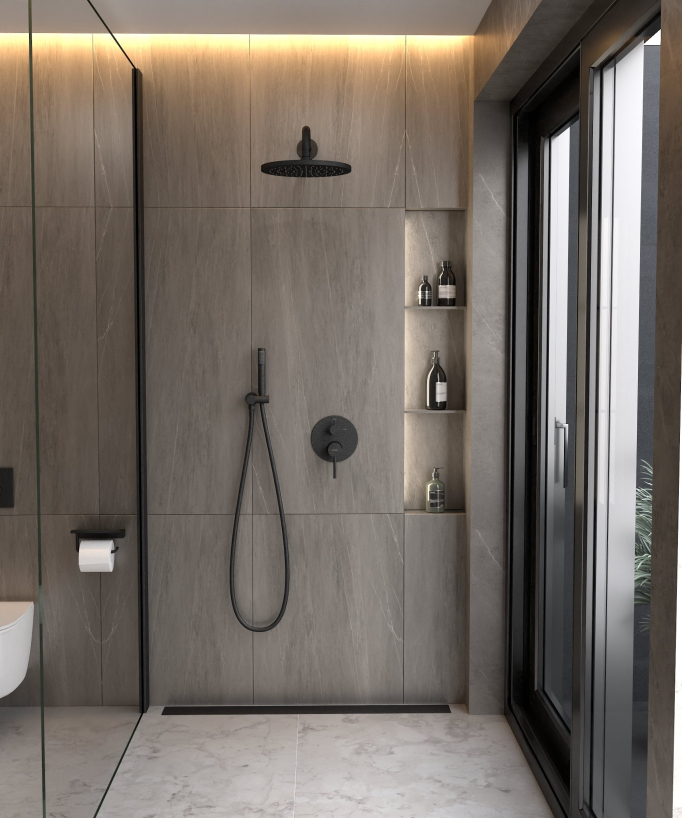 Unterputz-Duschset modern Regenstrahl Schwarz – Corbeau
