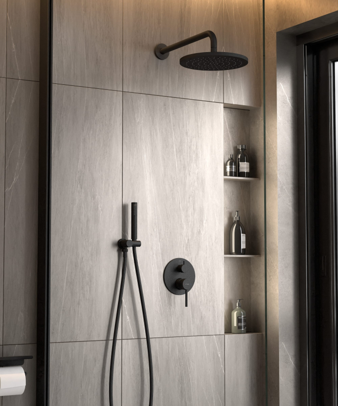 Unterputz-Duschset modern Regenstrahl Schwarz – Corbeau