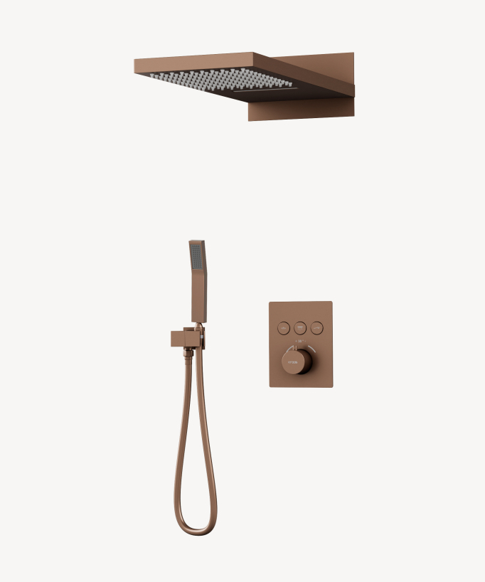 Unterputz-Duschsystem Thermostat 3 Funktionen Gebürstetes Roségold - Sirius