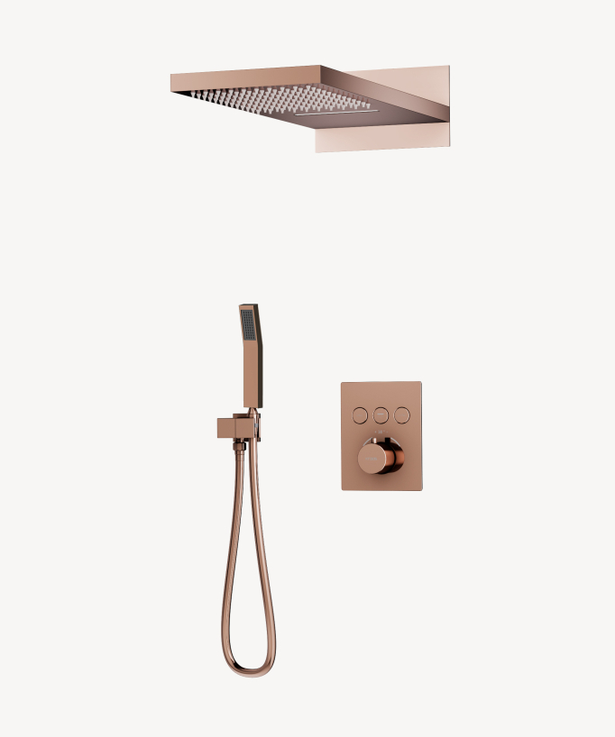 Unterputz-Duschsystem Thermostat 3 Funktionen Roségold - Sirius