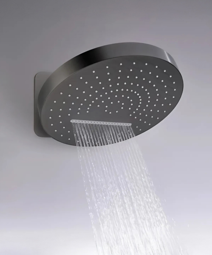 Unterputz-Duscharmatur-Set mit Regenduschkopf und Schwallauslauf - Gunmetal