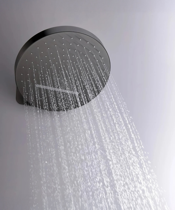 Unterputz-Duscharmatur-Set mit Regenduschkopf und Schwallauslauf - Gunmetal