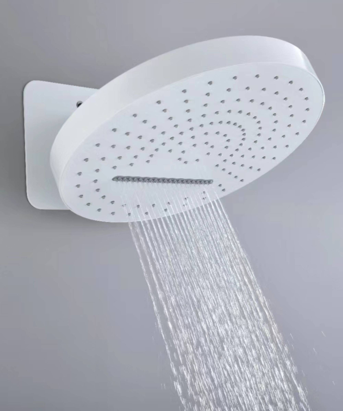 Unterputz-Duscharmatur-Set mit Regenduschkopf und Schwallauslauf - Weiß