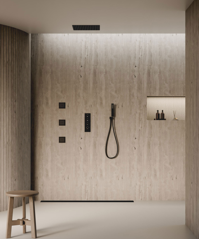 Thermostatisches Decken-Duschsystem 500 mm, 3 Körperdüsen Schwarz – Sirius