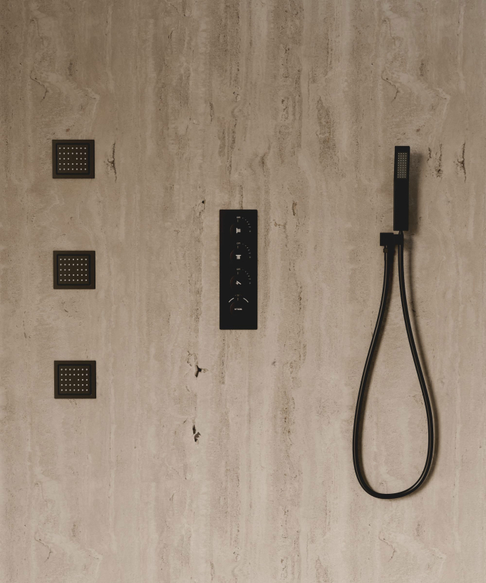 Thermostatisches Decken-Duschsystem 500 mm, 3 Körperdüsen Schwarz – Sirius