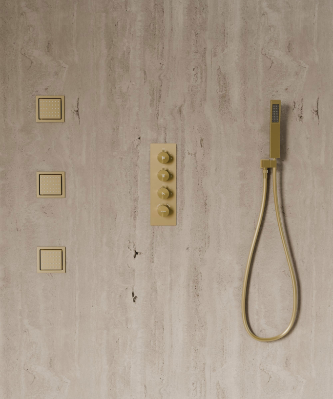 Thermostatischer Decken-Einbauduschhimmel 500 mm, 3 Körperdüsen Gebürstetes Gold - Sirius