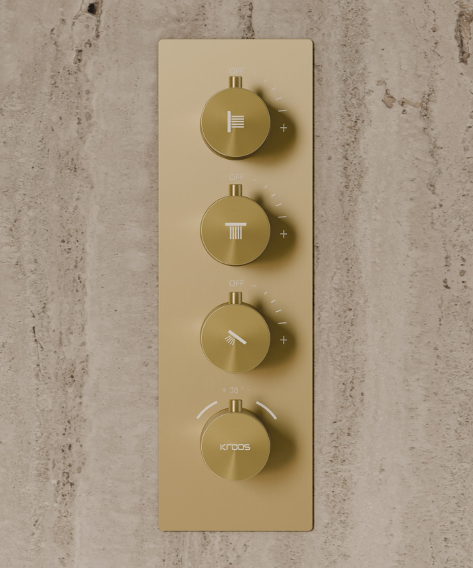 Thermostatischer Decken-Einbauduschhimmel 500 mm, 3 Körperdüsen Gebürstetes Gold - Sirius