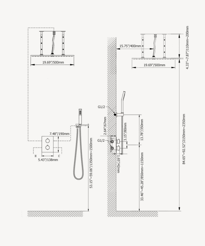Deckenintegriertes Unterputz-Thermostat-Duschsystem – Gebürstetes Roségold