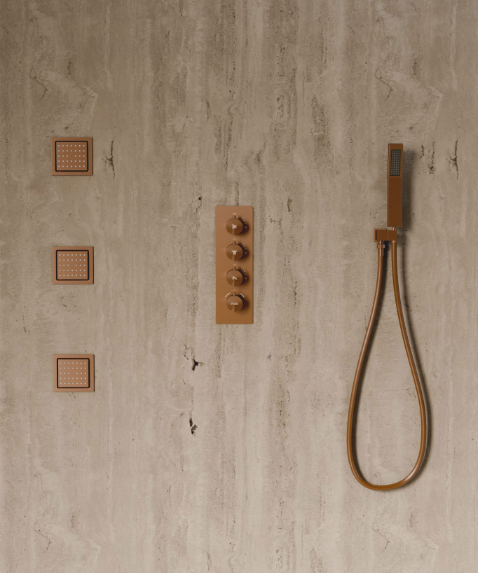 Thermostatisches Decken-Duschsystem 500 mm, 3 Körperdüsen, gebürstetes Roségold - Sirius