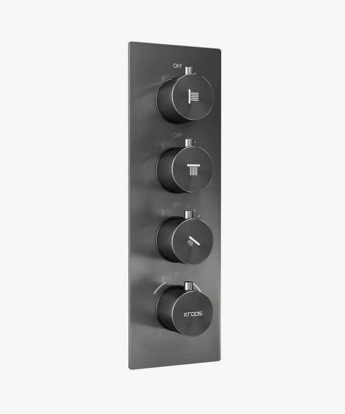 Unterputz-Thermostat-Duschsystem Decke 500 mm, 3 Körperdüsen Gunmetal – Sirius