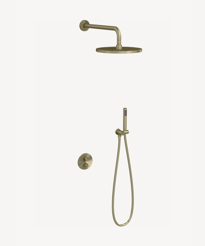 Unterputz-Duschsystem Thermostat Regendusche Kalkschutz gebürstetes Gold – Corbeau