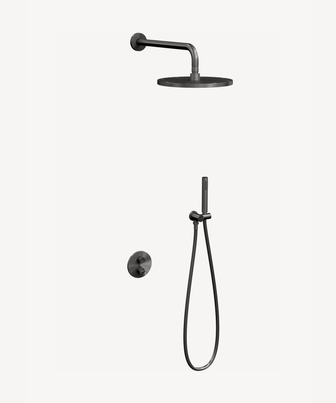 Unterputz-Duschsystem Thermostat Regendusche Antikalk Gun Metal - Corbeau