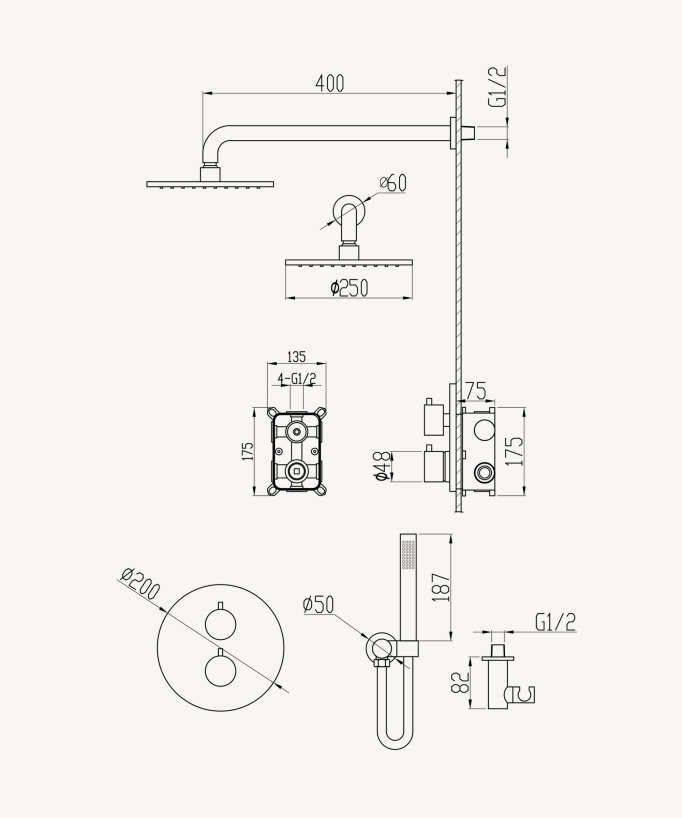 Unterputz-Duschsystem Thermostat mit Regendusche, Kalkschutz – Corbeau