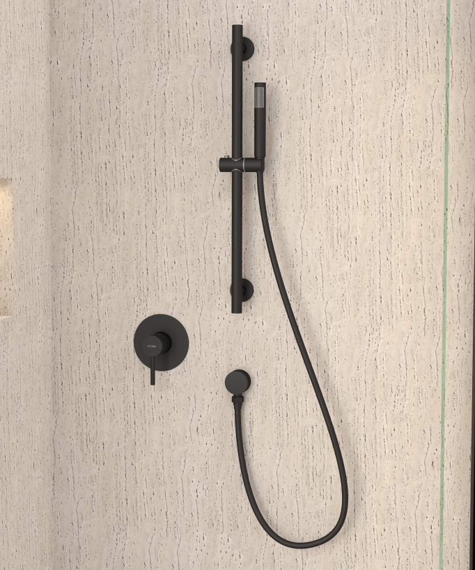Unterputz-Duscharmatur Set mit Duschstange und Handbrause Schwarz - Corbeau
