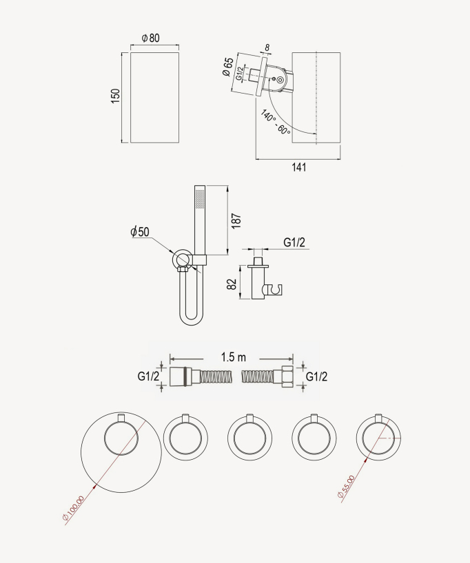 Thermostat-Duschsystem Multi-Spray mit verstellbaren Spot-Kopfbrausen - Corbeau