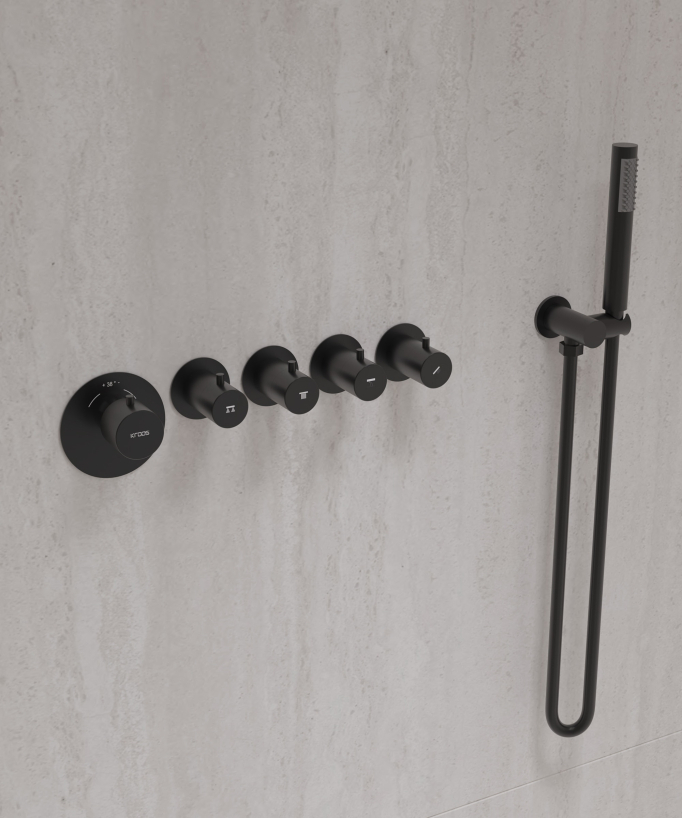 Thermostat-Duschset Multi-Spray mit schwenkbaren Kopfbrausen Schwarz – Corbeau