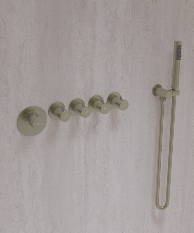 Thermostat-Duschset Multispray mit verstellbaren Köpfen Gebürstetes Gold - Corbeau