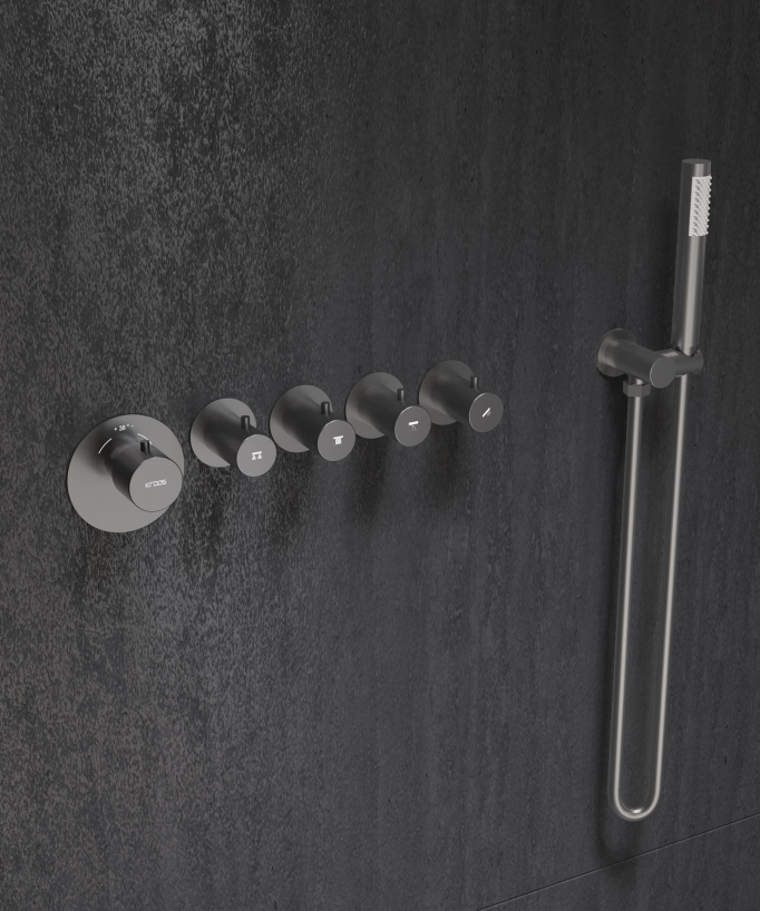 Thermostat-Duschset Multi-Spray mit schwenkbaren Kopfbrausen Gun Metal - Corbeau