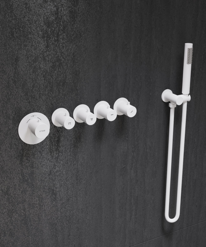 Thermostat-Duschsystem Multi-Spray mit verstellbaren Spots Weiß - Corbeau