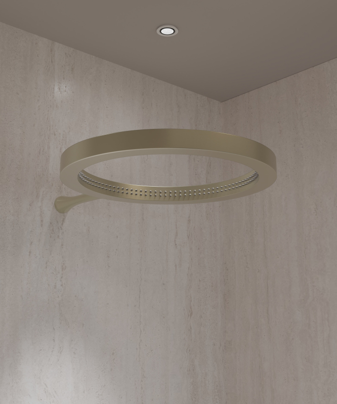 Duschset mit runder Regenbrause, gebürstetes Gold – Corbeau