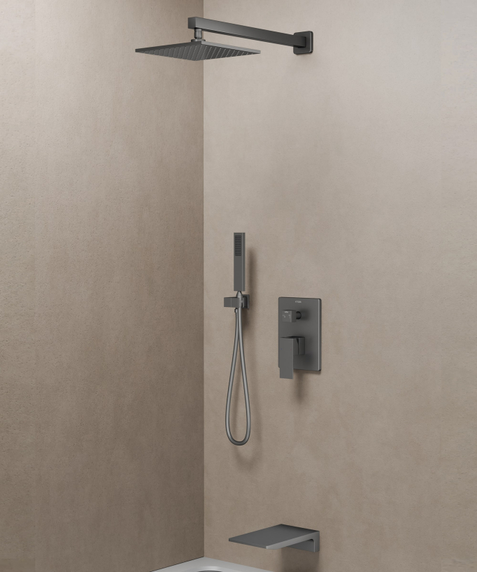 Unterputz-Dusch- und Badewannenarmatur mit Kaskaden-Auslauf Gunmetal - Thilia