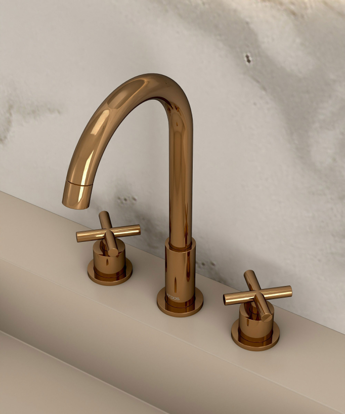 Waschtisch-Armatur Zweigriff, Aufsatzmontage, Roségold – Corbeau