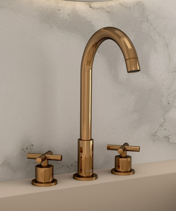 Waschtisch-Armatur Zweigriff, Aufsatzmontage, Roségold – Corbeau