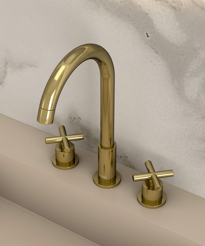 Waschtisch-Standarmatur Zweigriff, Messing, Gold - Corbeau