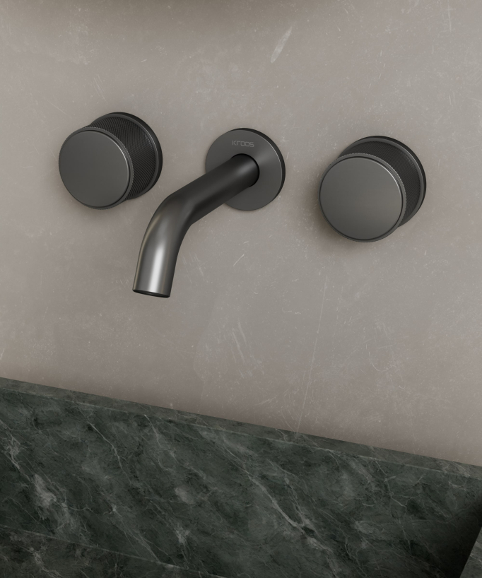 Wand-Waschtischarmatur 3-Loch Gun Metal – Leros