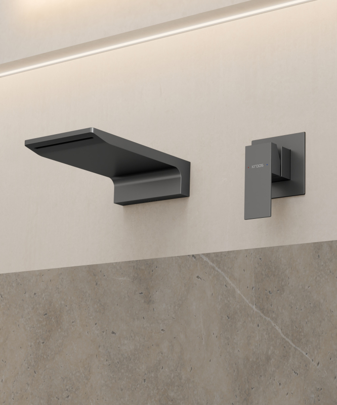 Wand-Waschtischarmatur Wasserfall Gun Metal - Thilia