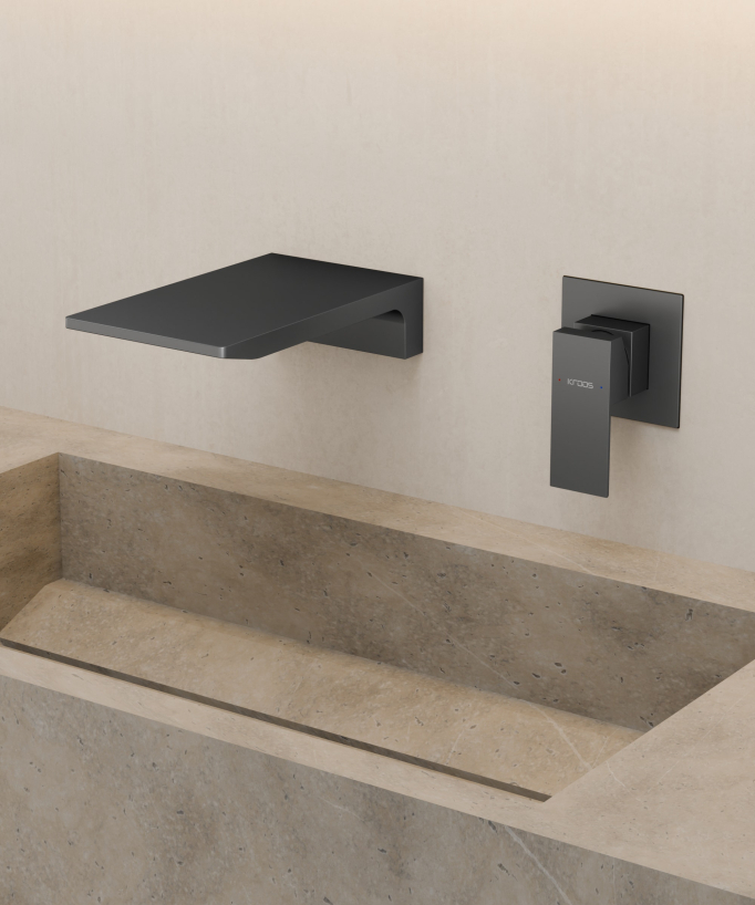 Wand-Waschtischarmatur Wasserfall Gun Metal - Thilia