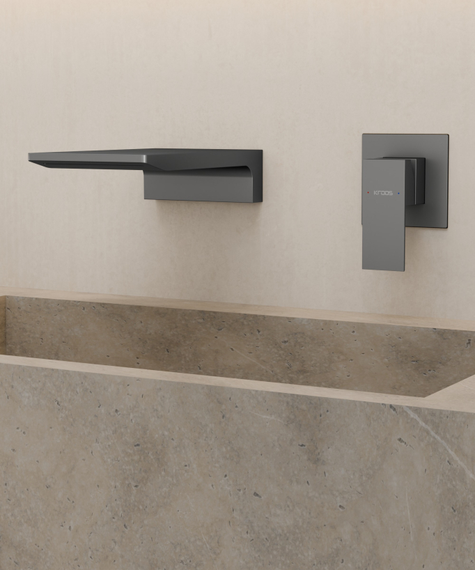 Wand-Waschtischarmatur Wasserfall Gun Metal - Thilia