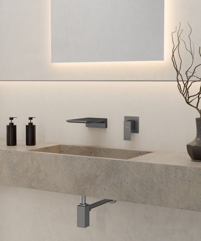Wand-Waschtischarmatur Wasserfall Gun Metal - Thilia