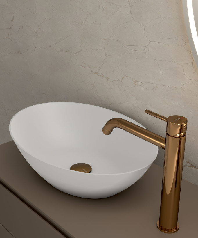 Waschtischarmatur mit hohem, langem Auslauf Rosegold - Corbeau