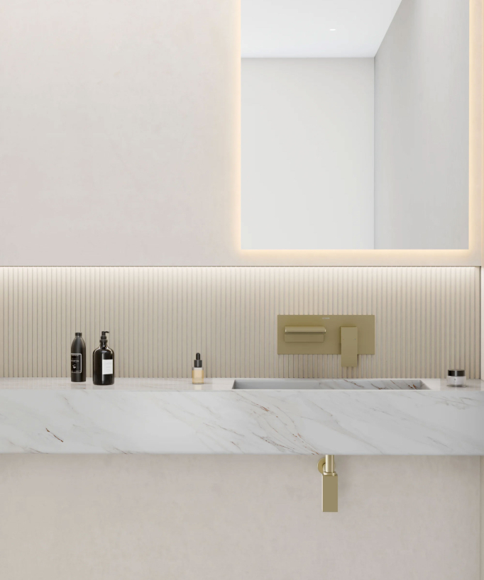 Wand-Waschtischarmatur Wasserfall gebürstetes Gold - Thilia