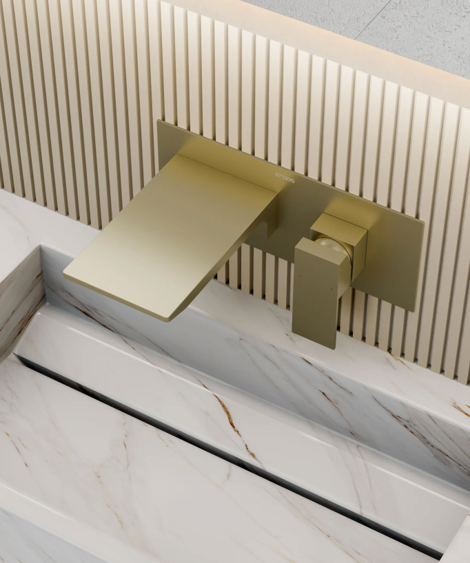 Wand-Waschtischarmatur Wasserfall gebürstetes Gold - Thilia