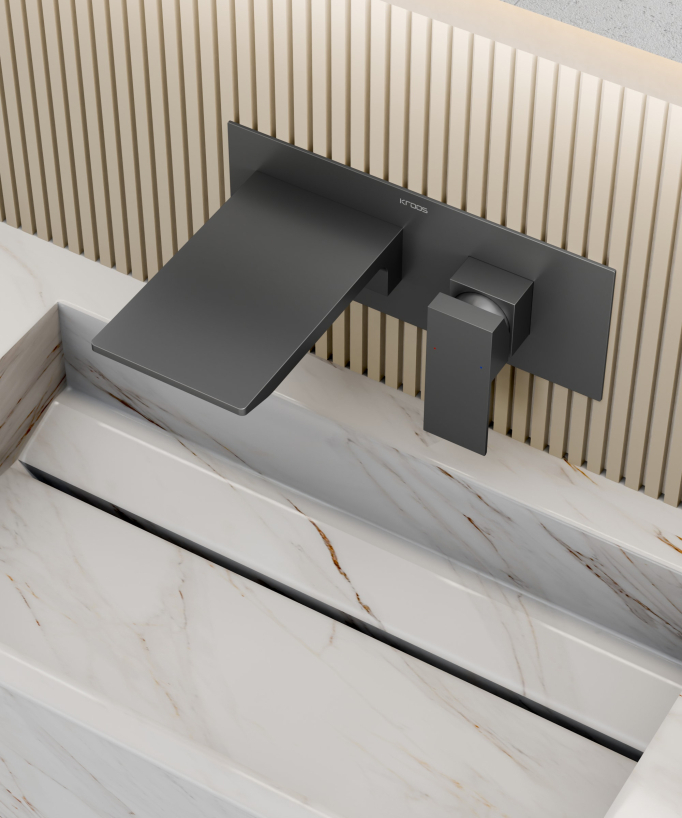 Wand-Waschtischarmatur mit Kaskadenauslauf Gunmetal - Thilia