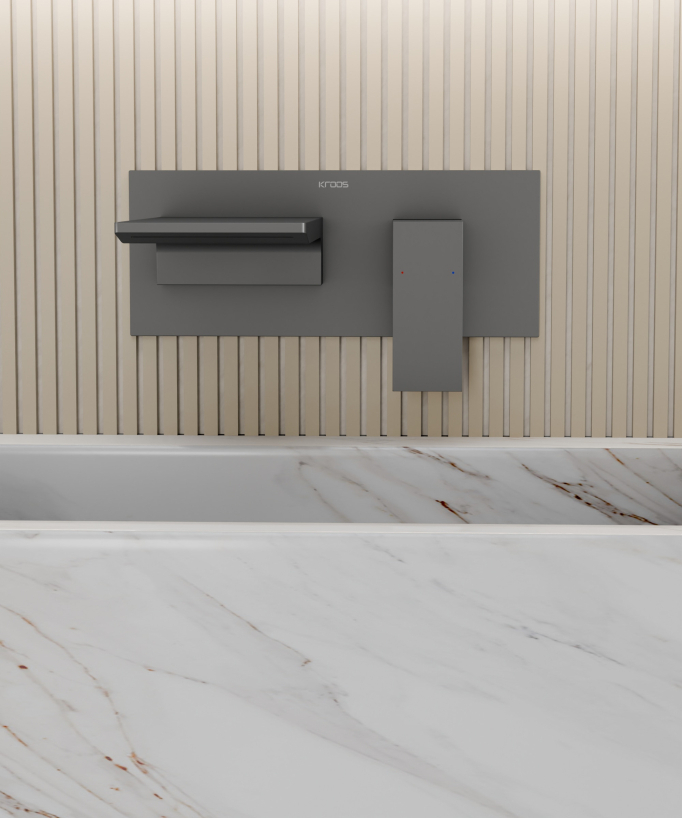 Wand-Waschtischarmatur mit Kaskadenauslauf Gunmetal - Thilia