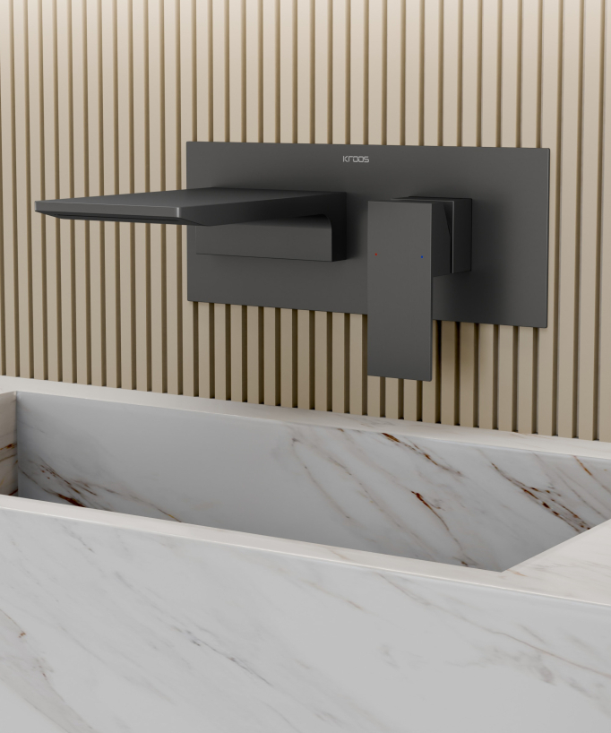Wand-Waschtischarmatur mit Kaskadenauslauf Gunmetal - Thilia
