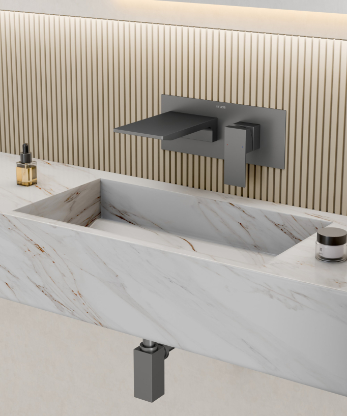 Wand-Waschtischarmatur mit Kaskadenauslauf Gunmetal - Thilia