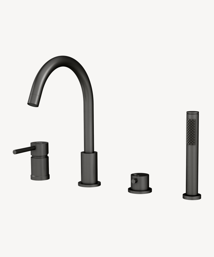Wannenarmatur 4-Loch, Aufsatzmontage, Gunmetal – Corbeau
