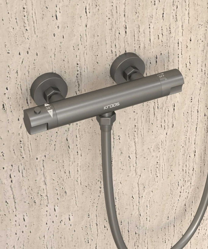 Thermostat-Duscharmatur zur Wandmontage Gunmetal - Corbeau