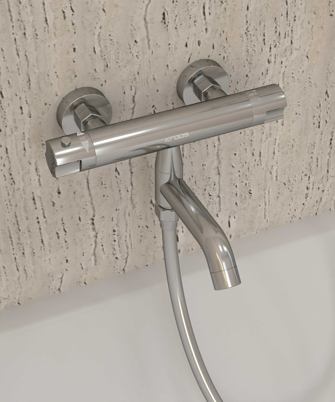 Wand-Thermostat-Badewannenarmatur Chrom – Corbeau
