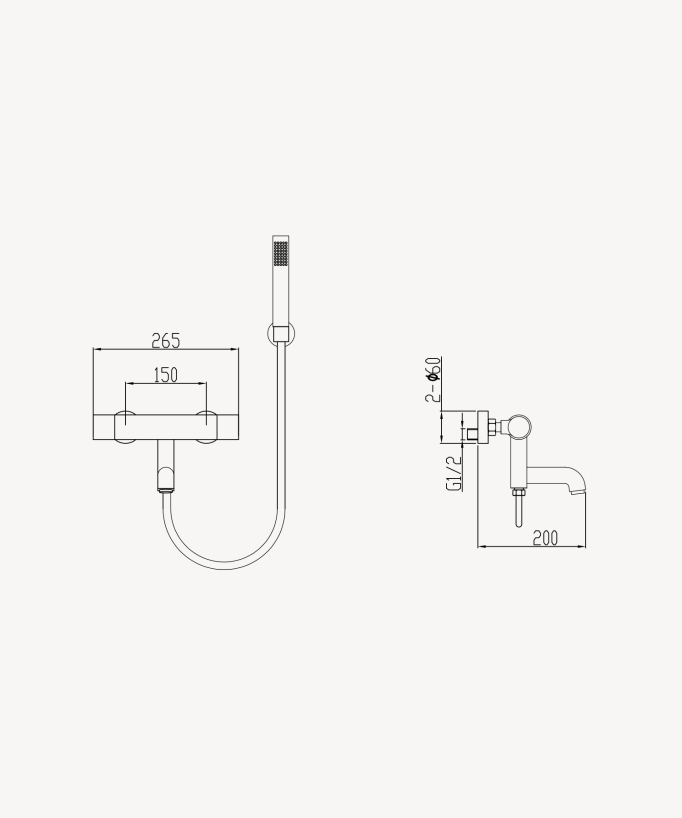 Wand-Thermostat-Badewannenarmatur Schwarz - Corbeau