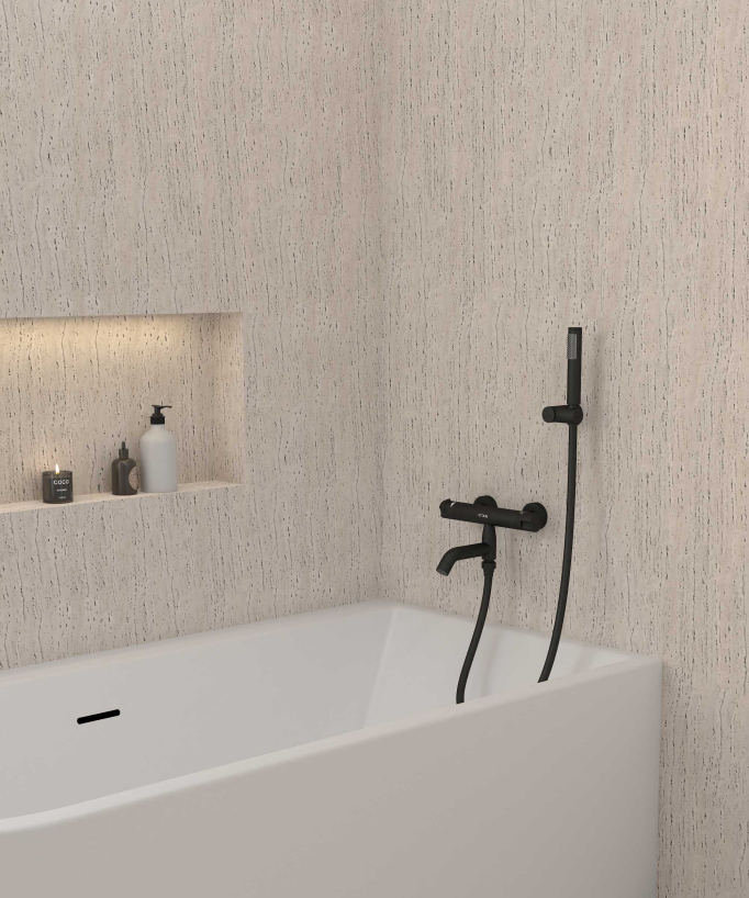 Wand-Thermostat-Badewannenarmatur Schwarz - Corbeau