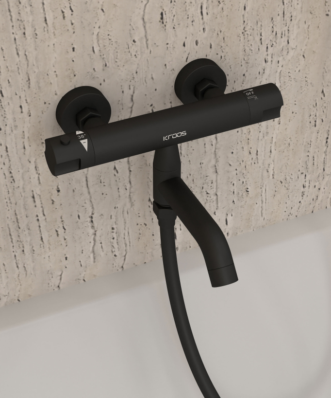 Wand-Thermostat-Badewannenarmatur Schwarz - Corbeau