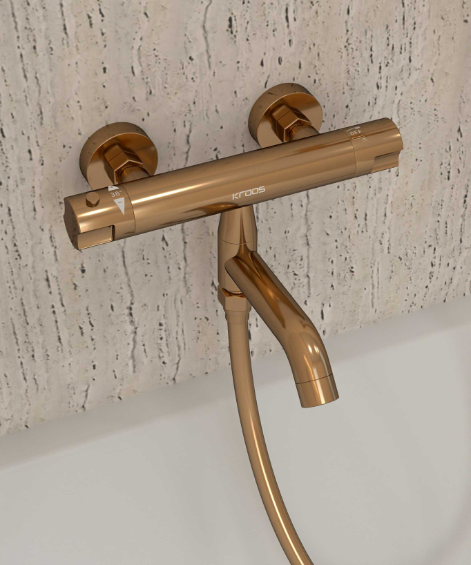 Wand-Thermostat-Badewannenarmatur Roségold - Corbeau