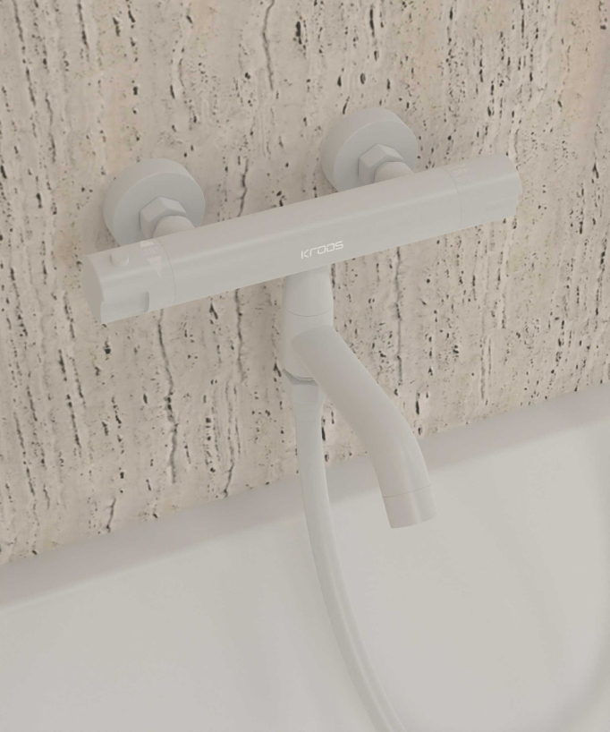 Corbeau Wand-Thermostat-Badewannenarmatur Weiß