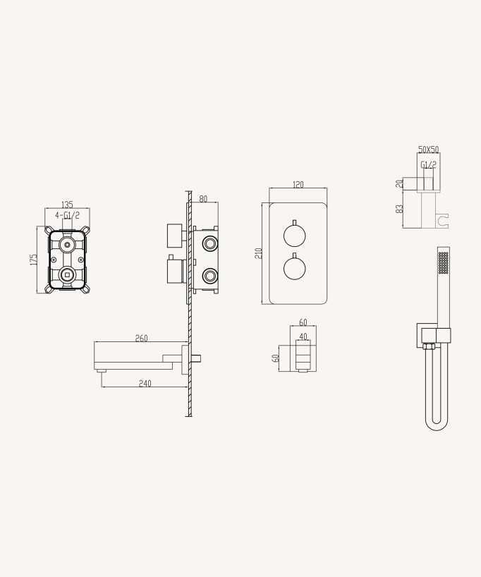 Sirius Unterputz-Thermostat-Badewannen- und Duscharmatur, gebürstetes Nickel